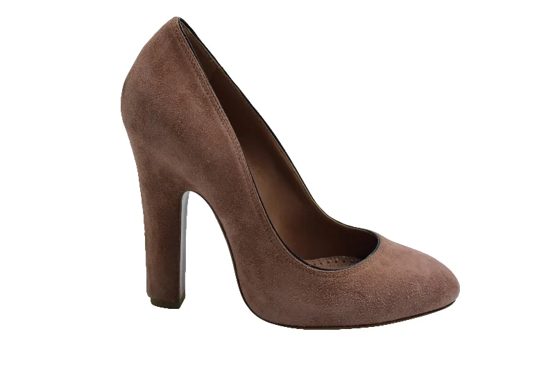 Women's lace - trimmed stiletto heel pumps with a scalloped edgeAlaia Chunky Heel Pumps in Brown Suede