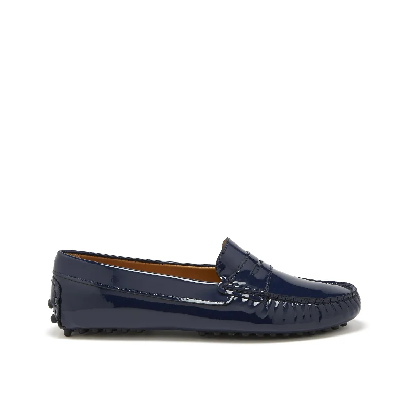 Slip - Resistant Women's Rubber - Sole Loafers in Navy for Wet ConditionsWomen's Penny Driving Loafers, navy blue patent leather