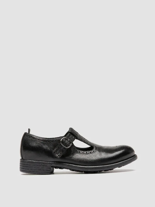 Women's Premium Leather Tassel Loafers in Dark Brown for a Classic Office LookCALIXTE 071 - Black Leather T-Bar Shoes