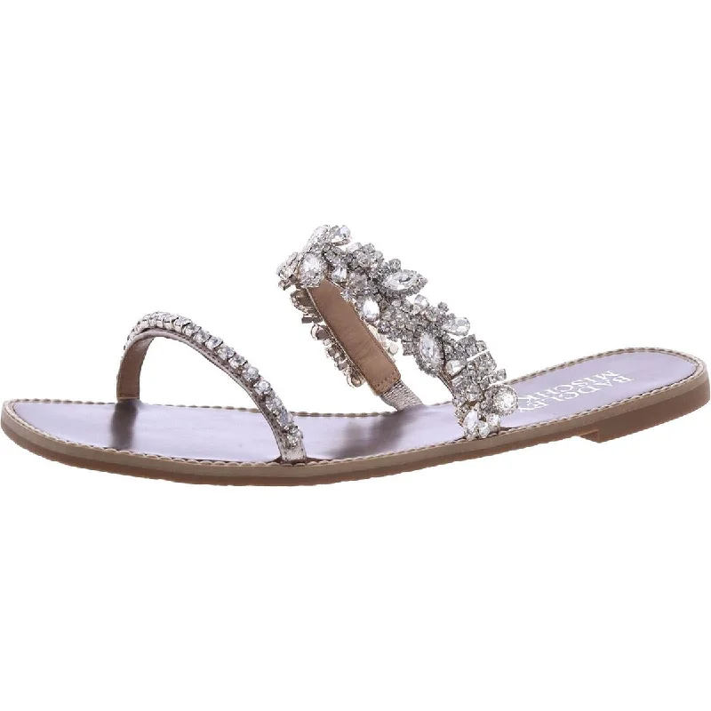 Women's Thong Sandals with a Beaded Design in Multicolor for a Beachy AestheticBadgley Mischka Womens Jenelle Leather Rhinestone Slide Sandals