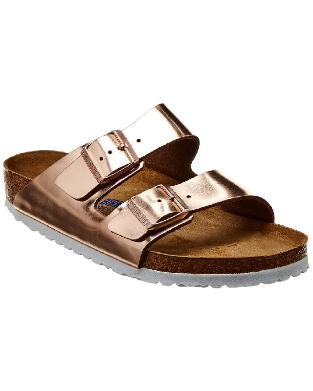 Women's Sandals with a Glitter - Coated Strap in Gold for a Sparkly Summer OutfitBirkenstock Women's Arizona Soft Footbed Metallic Leather Sandal