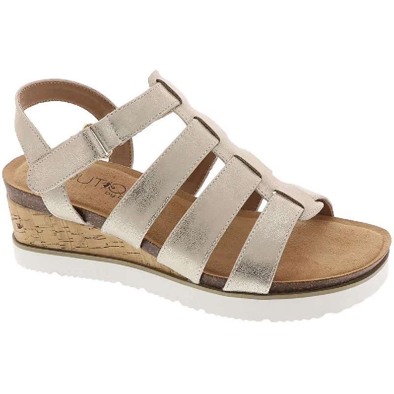 Women's Strappy Gladiator Sandals with Buckle Closures in Tan for a Boho LookBoutique Womens Faux Leather Adjustable Wedge Sandals