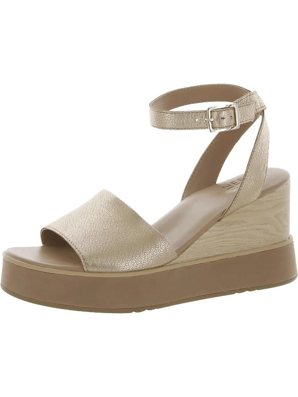 Women's Flat Slide Sandals with a Memory Foam Insole in White for All - Day ComfortBrynn Womens Faux Leather Summer Wedge Sandals