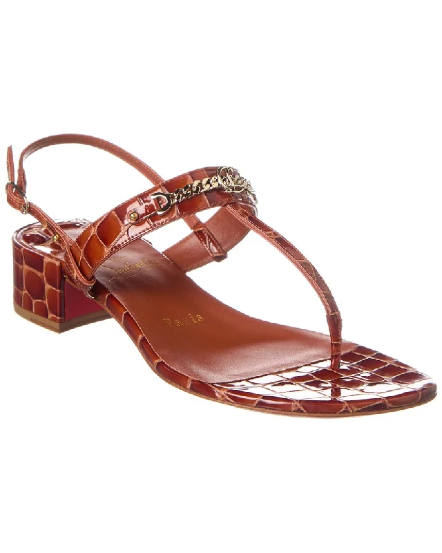 Women's Sandals with a Glitter - Coated Strap in Gold for a Sparkly Summer OutfitChristian Louboutin MJ Thong 25 Alligator-Embossed Leather Sandal