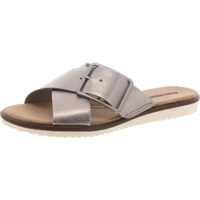 Elastic - Strap Women's Sandals with a Padded Toe in Teal for Easy On - and - OffClarks Womens Kele Heather Metallic Crisscross Slide Sandals