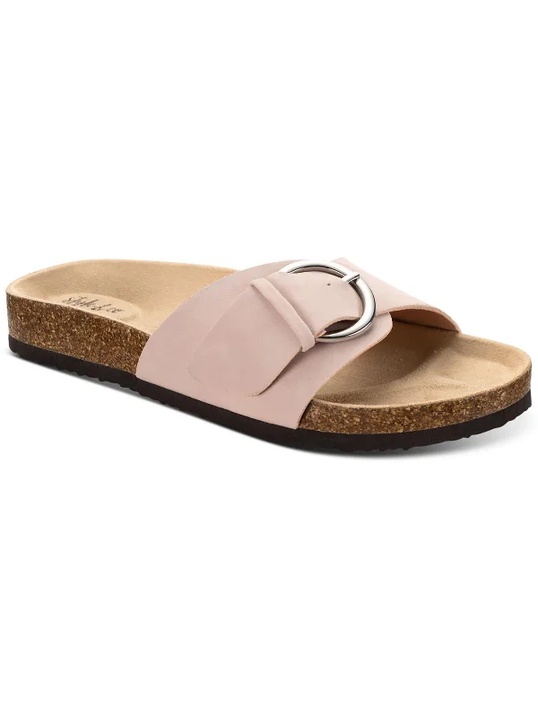 Sustainable Women's Recycled Material Sandals in Beige for Eco - Conscious ShoppersElisaa Womens Faux Leather Footbed Slide Sandals