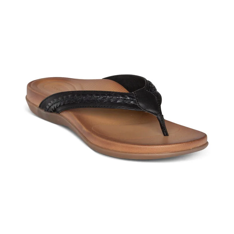 Shock - Absorbing Women's Sandals with a Soft Insole in Black for Active LifestylesAetrex Emmy Braided Thong