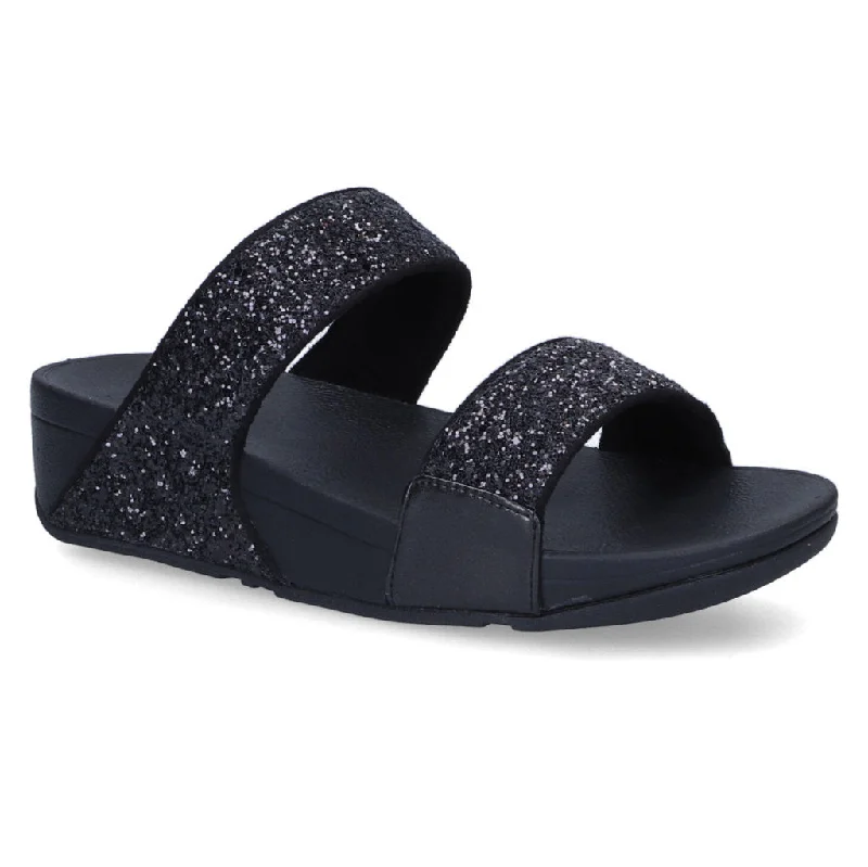 Plus Size Women's Wide - Width Platform Sandals in Black for Added Comfort and HeightLulu Glitter Synthetic Women's Slides Sandals