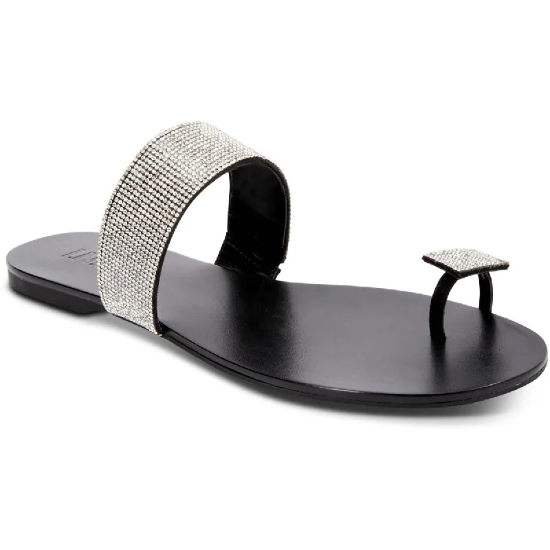 Plus Size Women's Wide - Width Platform Sandals in Black for Added Comfort and HeightINC Womens Gavena Faux Leather Slide Sandals