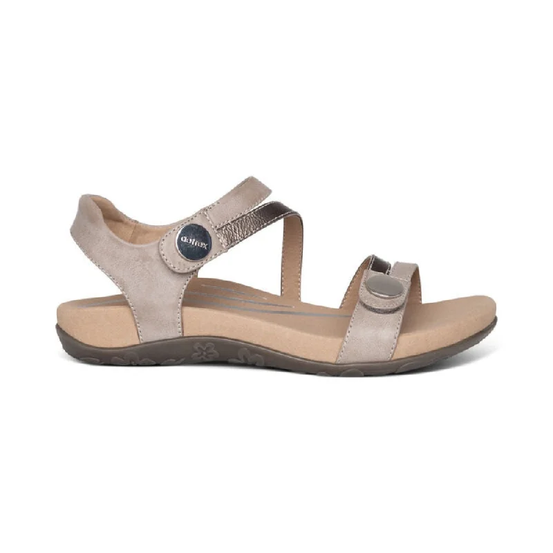 Women's Leather - Strapped Sandals with a Braided Detail in Brown for a Rustic AppealAetrex Women's Jess Adjustable Quarter Strap Sandal Smoke