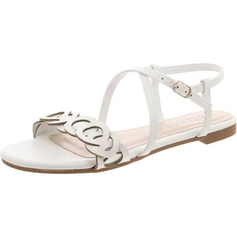 Women's Flat Slide Sandals with a Memory Foam Insole in White for All - Day ComfortJournee Collection Womens Faux Leather Embossed Ankle Strap