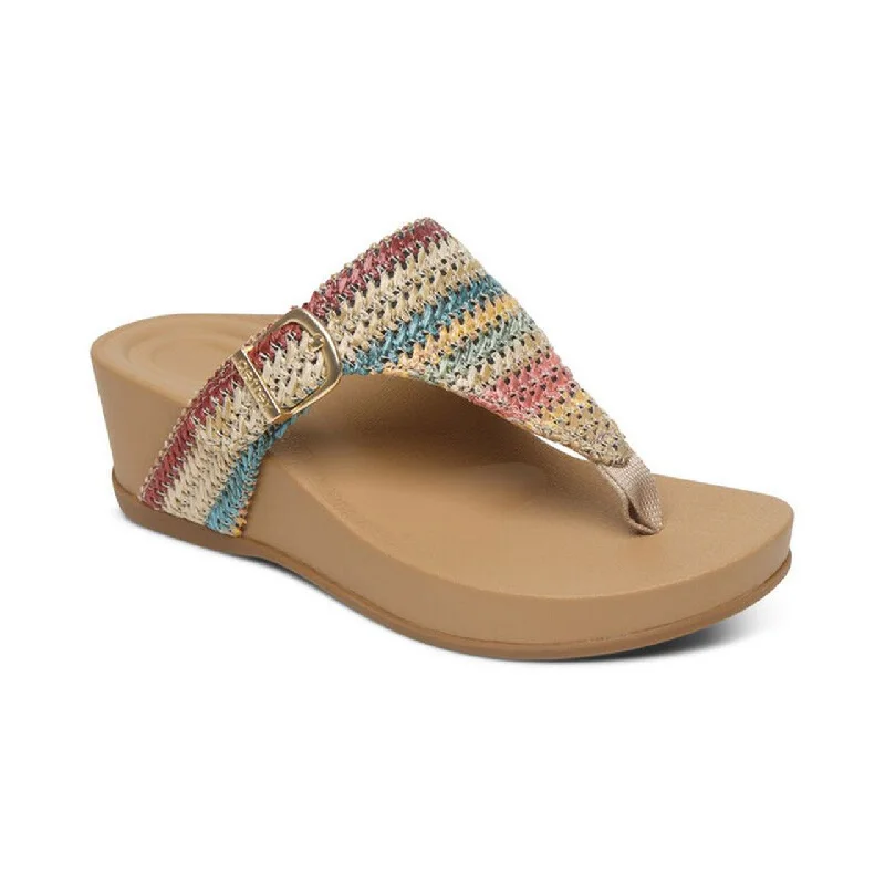 Women's Ankle - Strap Sandals with a Block Heel in Red for a Sophisticated StyleAetrex Women's Kate Thong Wedge Sandal Multi-Woven