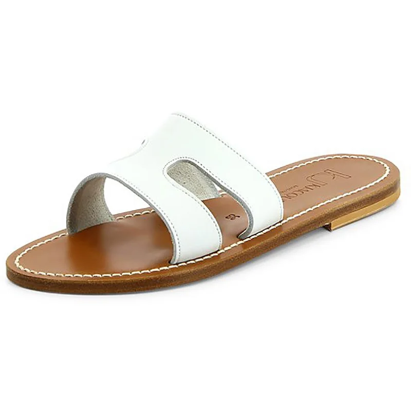 Women's Flat Slide Sandals with a Memory Foam Insole in White for All - Day ComfortKJ Womens Menandre  Leather Slip On Slide Sandals