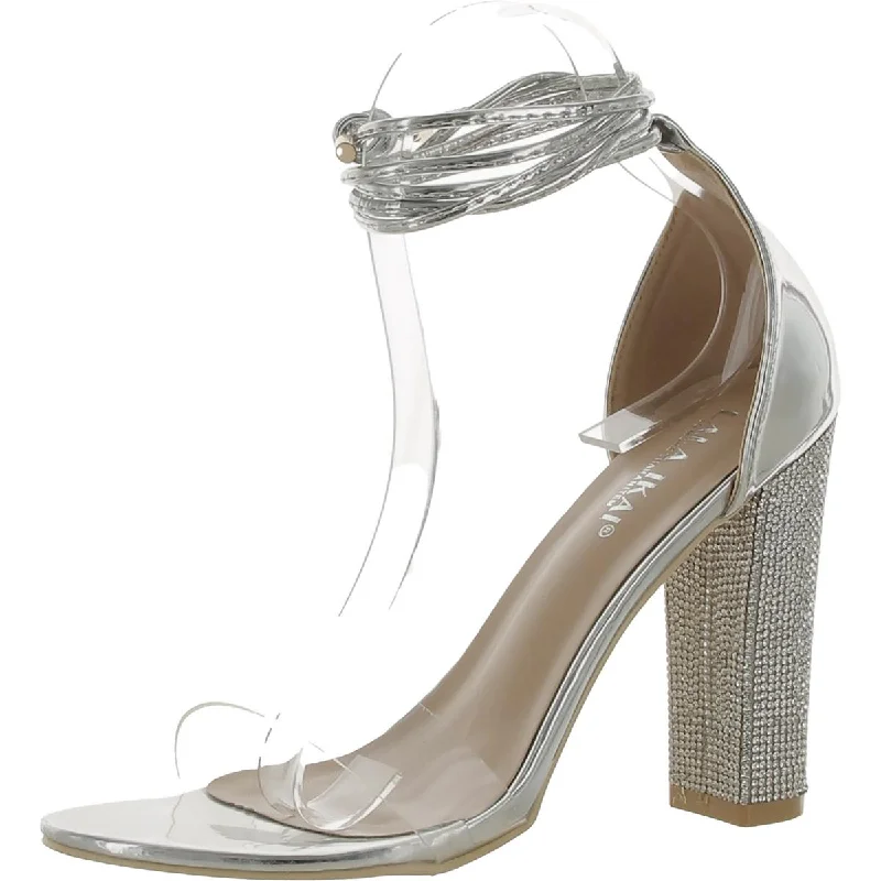 Women's Rhinestone - Embellished Open - Toe Sandals in Silver for a Glamorous Party LookLALA IKAI Womens Rhinestone Heels