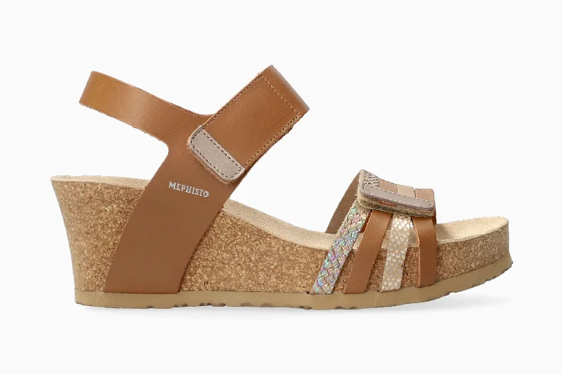 Women's Flat Slide Sandals with a Memory Foam Insole in White for All - Day ComfortLucia - Camel