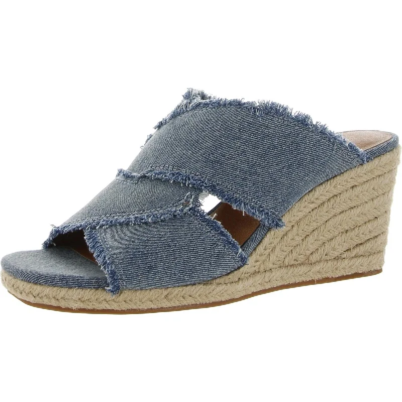 Women's Sandals with a Glitter - Coated Strap in Gold for a Sparkly Summer OutfitLucky Brand Womens Madgie Criss-Cross Denim Wedge Sandals