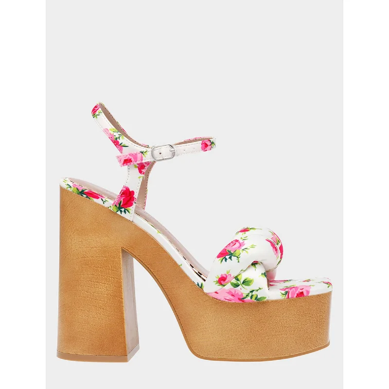 Women's Sandals with a Floral - Printed Upper in Pink for a Feminine Spring LookMandee White Multi