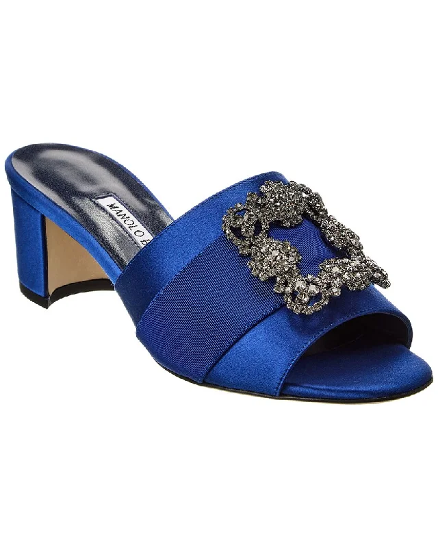 Women's Cork - Soled Espadrille Sandals with a Rope - Trimmed Upper in Navy for a Summer VibeManolo Blahnik Martanew 50 Satin Sandal