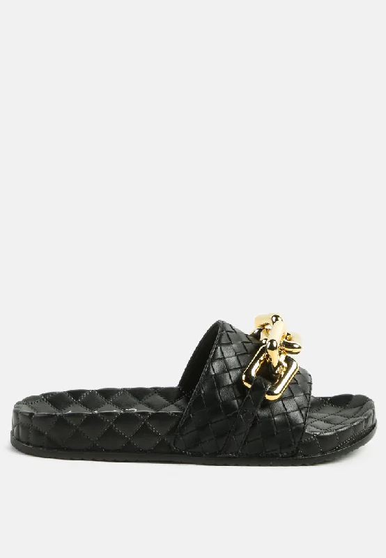 Women's Sandals with a Glitter - Coated Strap in Gold for a Sparkly Summer Outfitmiami shot bling chain strap woven slip on flats