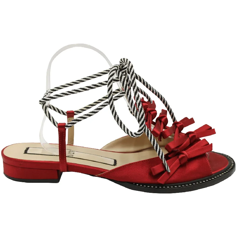 Women's Rhinestone - Embellished Open - Toe Sandals in Silver for a Glamorous Party LookN21 Ankle Tie Sandals in Red Satin