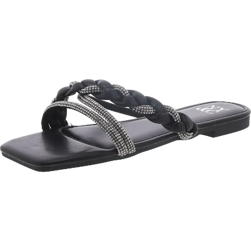 Plus Size Women's Wide - Width Platform Sandals in Black for Added Comfort and HeightNew York & Company Womens Braided Rhinestone Slide Sandals