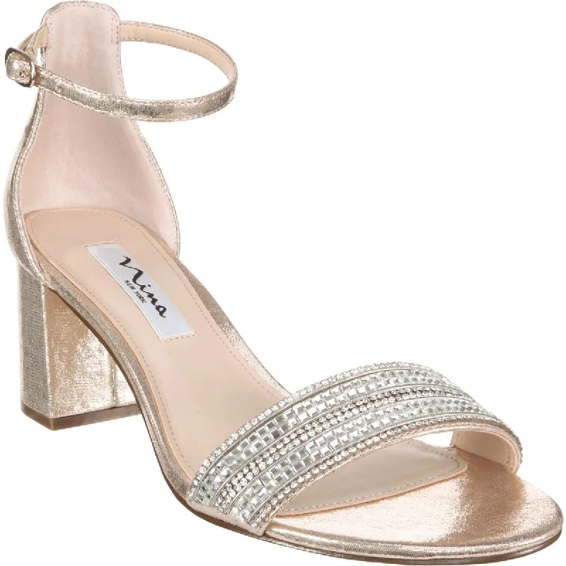 Women's Rhinestone - Embellished Open - Toe Sandals in Silver for a Glamorous Party LookNina Womens Elenora Embellished Ankle Strap Evening Heels