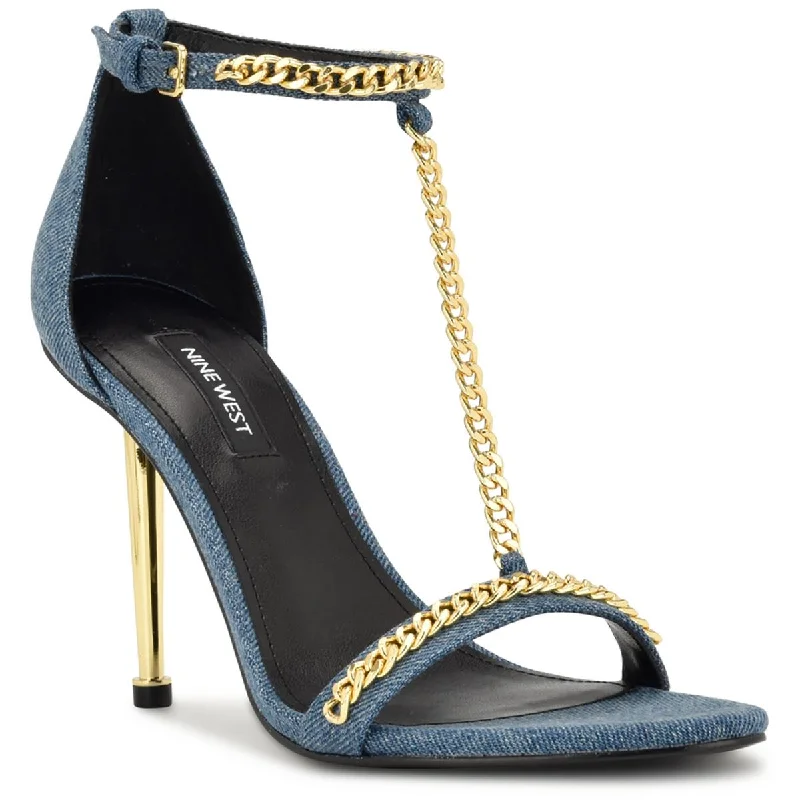 Women's Cork - Soled Espadrille Sandals with a Rope - Trimmed Upper in Navy for a Summer VibeNine West Womens Ropes Denim Chain Heels