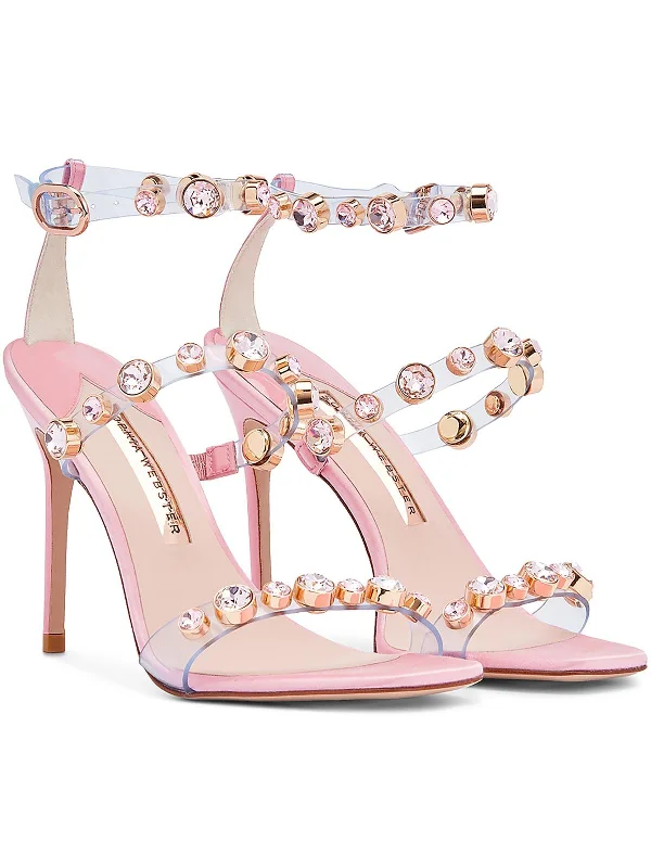 Women's Rhinestone - Embellished Open - Toe Sandals in Silver for a Glamorous Party LookRosalind Gem Womens Vinyl Ankle Strap