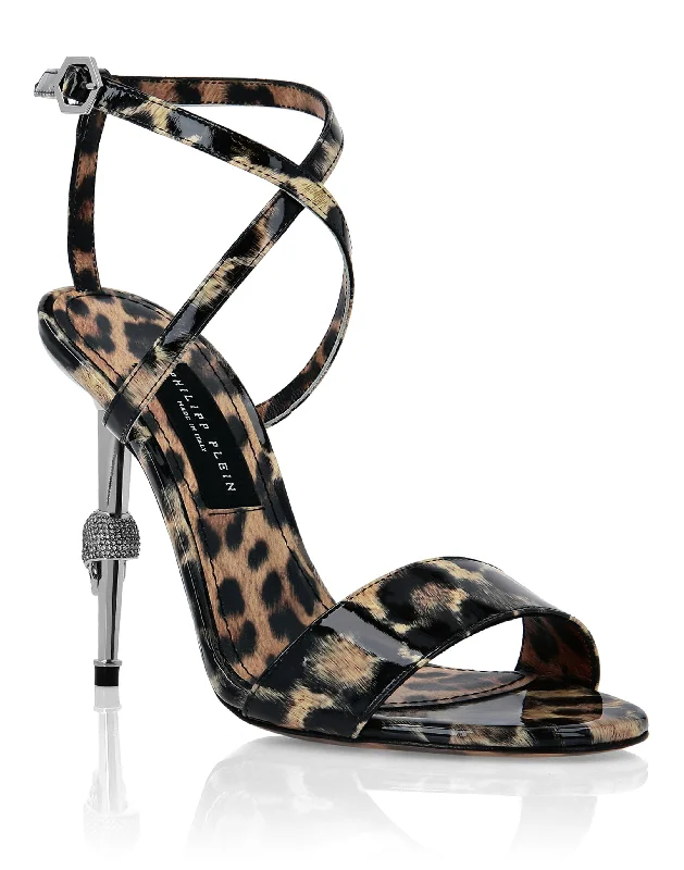 Women's Ankle - Strap Sandals with a Block Heel in Red for a Sophisticated StyleSkull Heel  Leopard Sandals