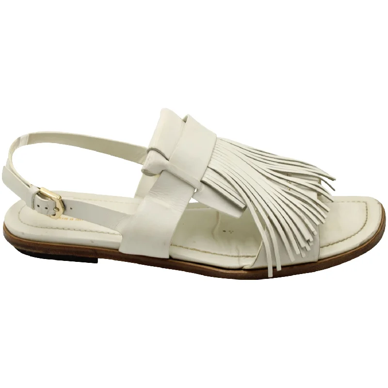 Women's Flat Slide Sandals with a Memory Foam Insole in White for All - Day ComfortTod's Fringed Slingback Flat Sandals in White Leather