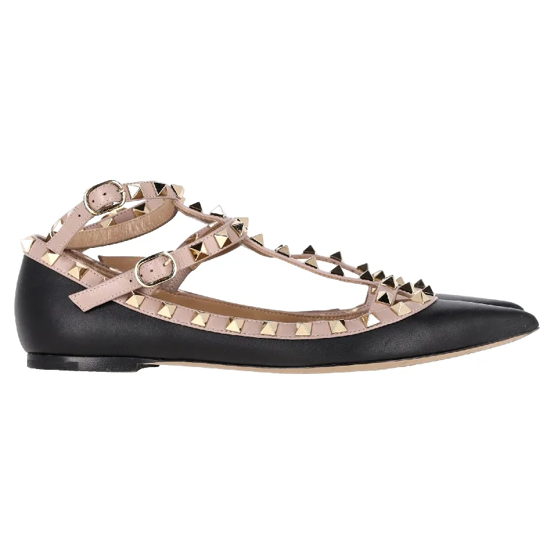 Sustainable Women's Recycled Material Sandals in Beige for Eco - Conscious ShoppersValentino Garavani Rockstud Caged Ballet Flats in Black Calfskin Leather