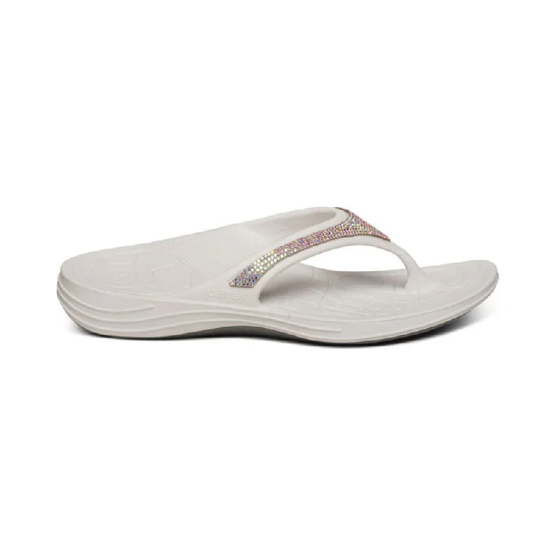 Women's Leather - Strapped Sandals with a Braided Detail in Brown for a Rustic AppealAetrex Women's Fiji Orthotic Flips Flip Flop White Sparkle