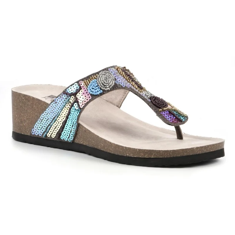 Elastic - Strap Women's Sandals with a Padded Toe in Teal for Easy On - and - OffWhite Mountain Womens Cordoba Leather Sequined Thong Sandals