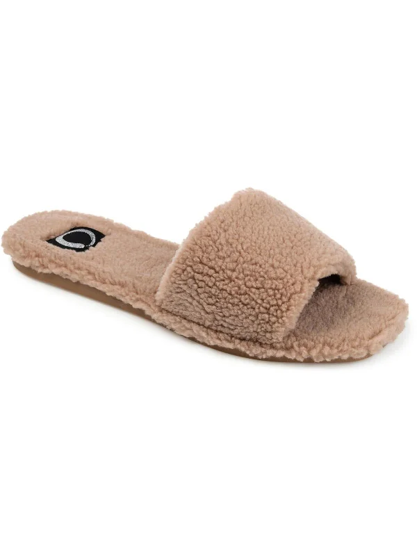 Women's Sandals with a Glitter - Coated Strap in Gold for a Sparkly Summer OutfitWomens Faux Fur Slip-On Slide Sandals