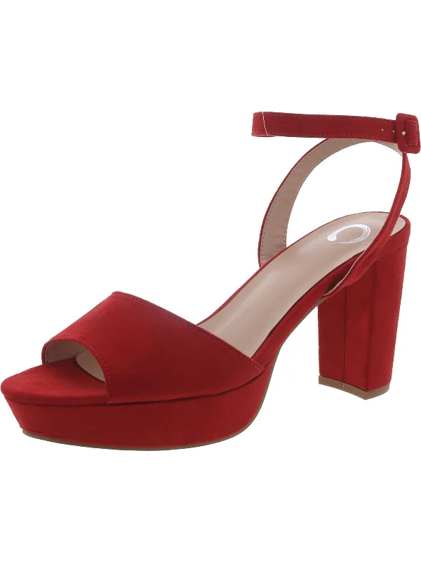 Women's Ankle - Strap Sandals with a Block Heel in Red for a Sophisticated StyleWomens Faux Suede Buckle Ankle Strap