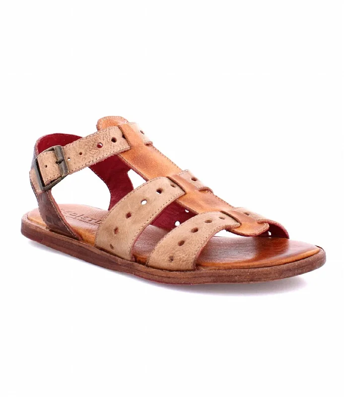 Women's Strappy Gladiator Sandals with Buckle Closures in Tan for a Boho LookWomen's Flat Buckled Sandals In Sue Cafe Latte Rustic