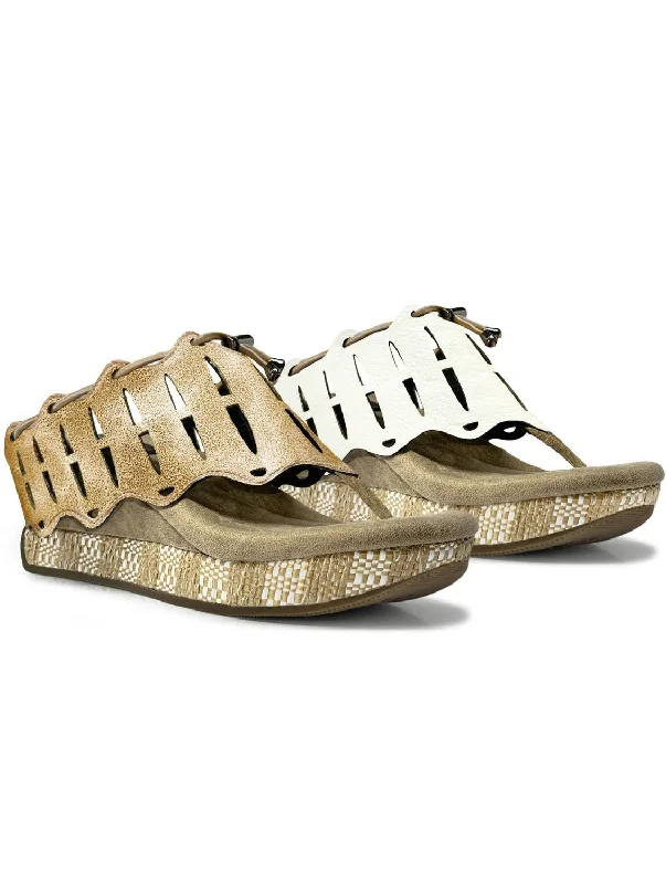 Women's Cork - Soled Espadrille Sandals with a Rope - Trimmed Upper in Navy for a Summer VibeWomen's Inca Wedge Sandal In White/tan