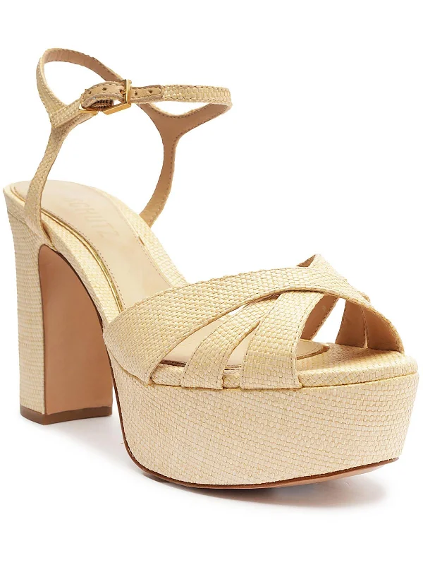 Women's Sandals with a Glitter - Coated Strap in Gold for a Sparkly Summer OutfitWomens Peep Toe Adjustable Block Heel