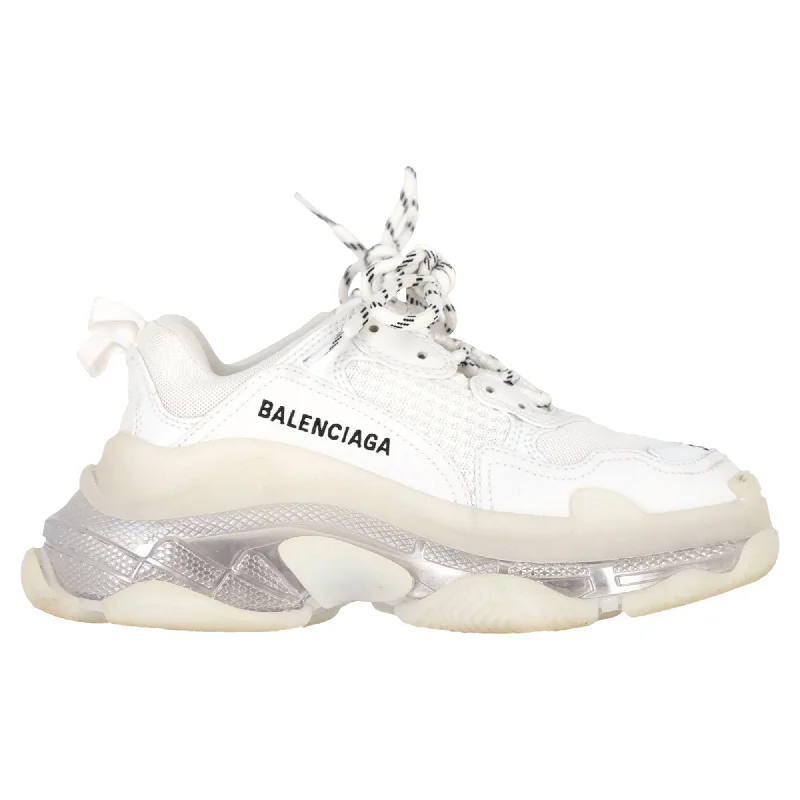 Breathable Mesh Women's Running Sneakers with Reflective Trim for Nighttime JoggingBalenciaga Clear Sole Triple S Sneakers in White Polyester