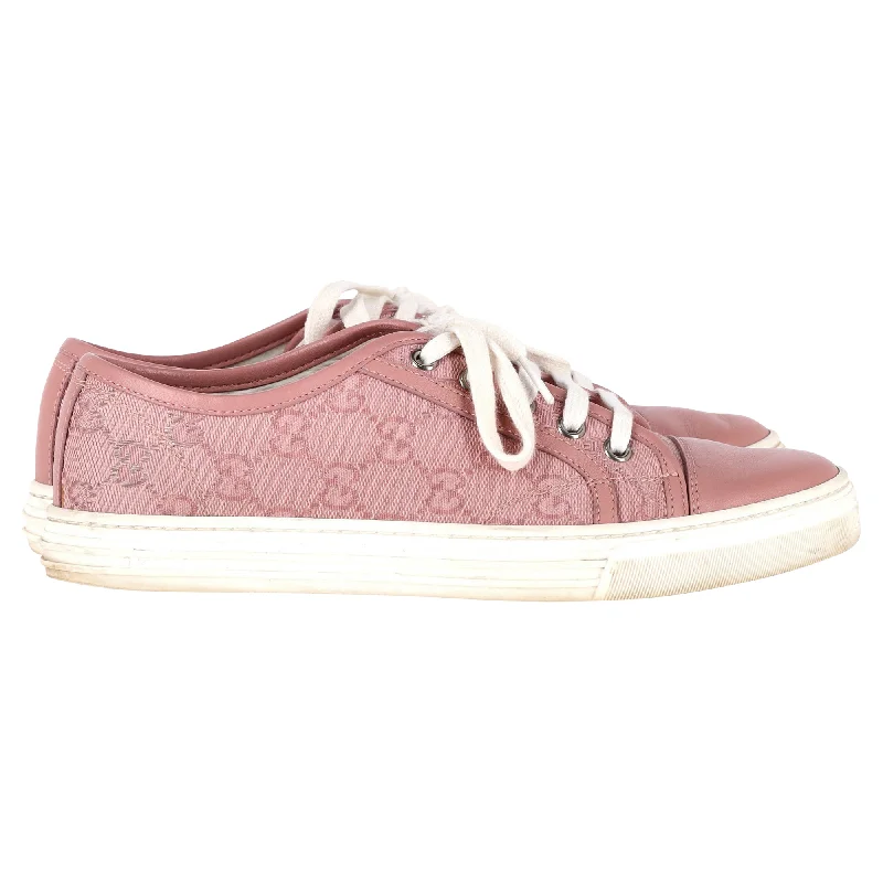 Foldable Women's Travel Sneakers for Compact Storage in LuggageGucci GG Monogram Low Top Sneakers in Pink Leather