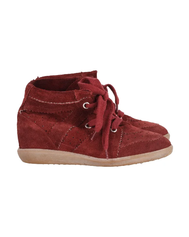 Women's Sneakers with Memory Foam Insoles for Exceptional Cushioning and ComfortIsabel Marant Bobby High Top Wedge Sneakers in Burgundy Suede