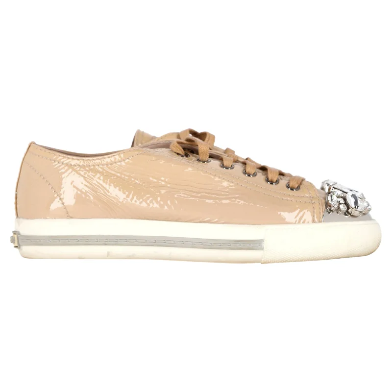 Smart - Tech Women's Sneakers with Fitness Tracking Features for Active Lifestyle EnthusiastsMiu Miu Crystal Detail Sneakers in Nude Patent Leather