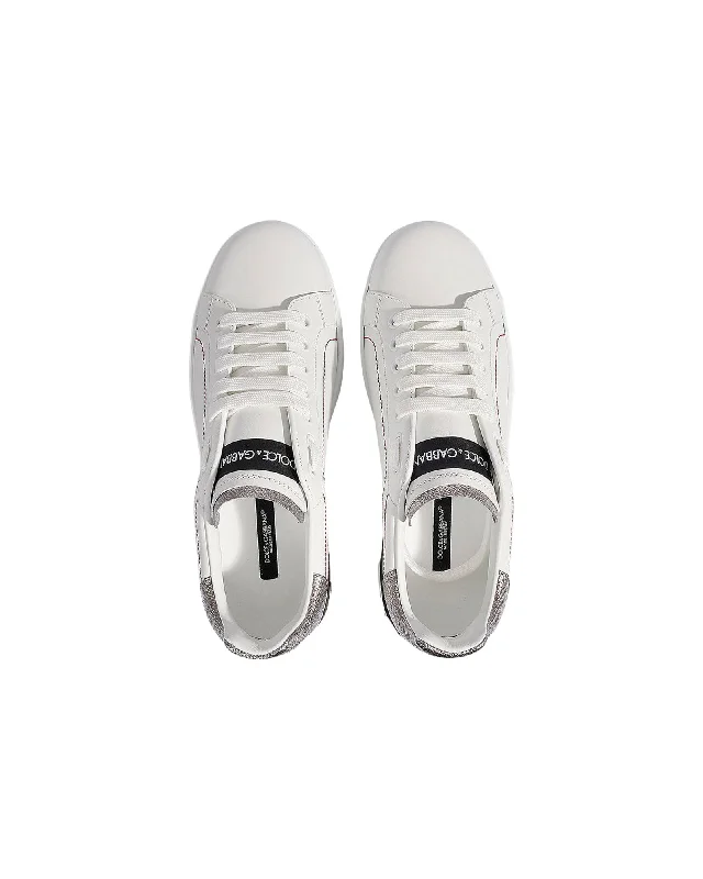 Women's Sneakers with Hidden Wedges for a Subtle Height Boost and Added StylePortofino Sneakers - Dolce & Gabbana - White/Silver - Leather