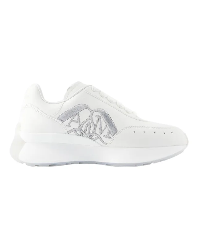 Lightweight Knit Women's Sneakers with Arch Support for All - Day ComfortSprint Runner Sneakers - Alexander McQueen - Leather - White/Silver