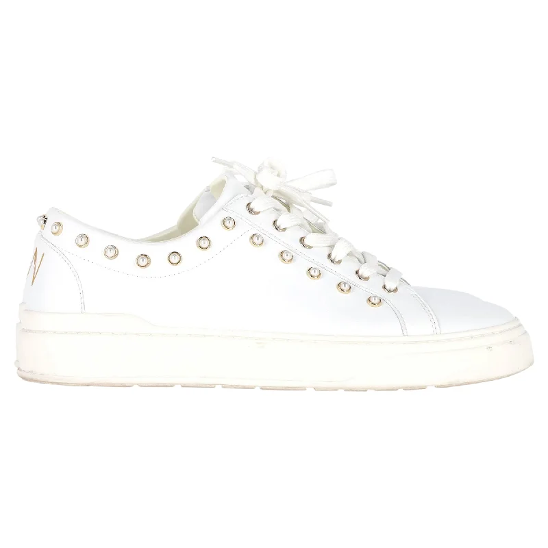 Women's Sneakers with Hidden Wedges for a Subtle Height Boost and Added StyleStuart Weitzman Tillie Faux Pearl-Embellished Sneakers in White Leather