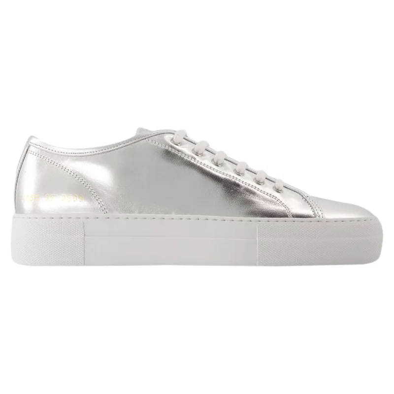 Wide - Width Women's Sneakers for Comfortable Fit for Those with Wider FeetTournament Super Shiny Sneakers - COMMON PROJECTS - Leather - Silver