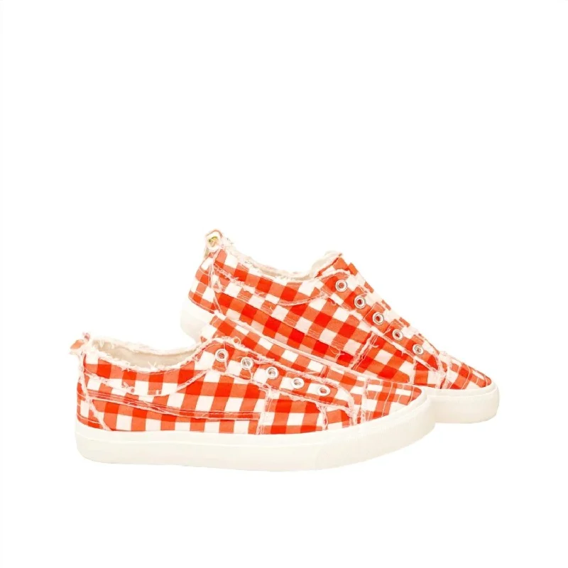 Patterned Print Women's Sneakers in Floral Designs for a Feminine and Fashion - Forward LookWomen's Babalu Sneaker In Orange Gingham