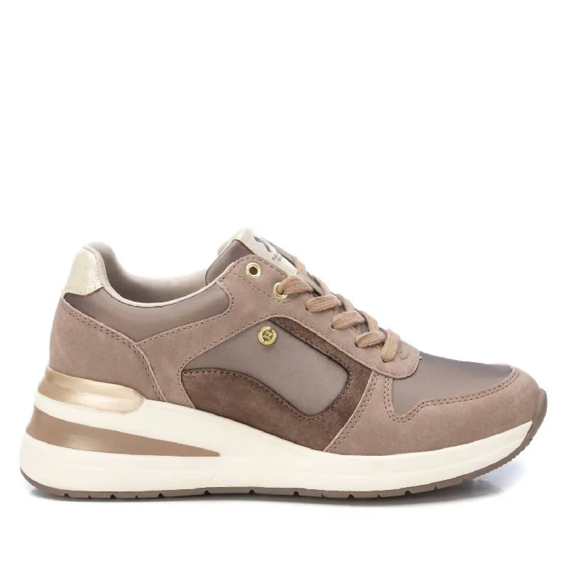 Retro - Style Women's Sneakers in Pastel Colors for a Nostalgic and Fashionable VibeWomen's High Wedge Sneakers In Taupe