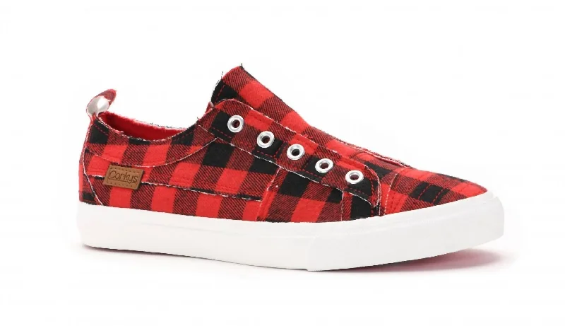 Wide - Width Women's Sneakers for Comfortable Fit for Those with Wider FeetWomen's Plaid Slip On Sneakers In Red Buffalo