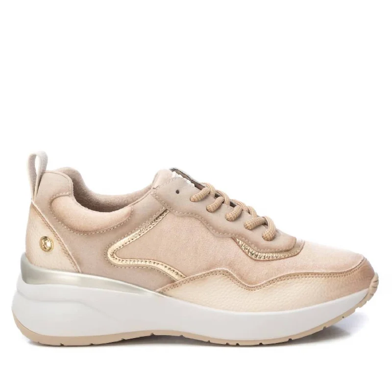 Lace - Up Women's Athletic Sneakers with Shock - Absorbing Midsoles for Intense WorkoutsWomen's Suede Metallic Sneakers In Beige